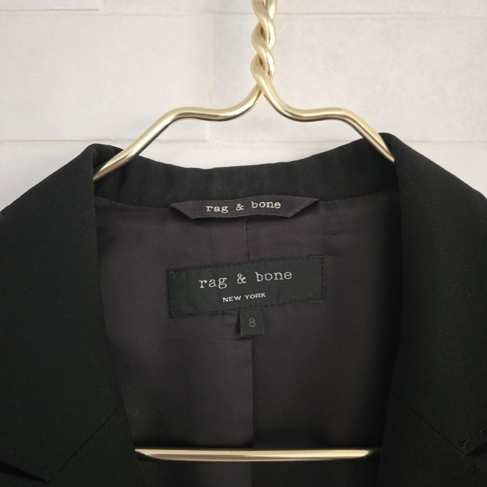 Rag & Bone Double Breasted Black Blazer Brass Buttons Emile Tia Andie Size 8 - Picture 5 of 10
